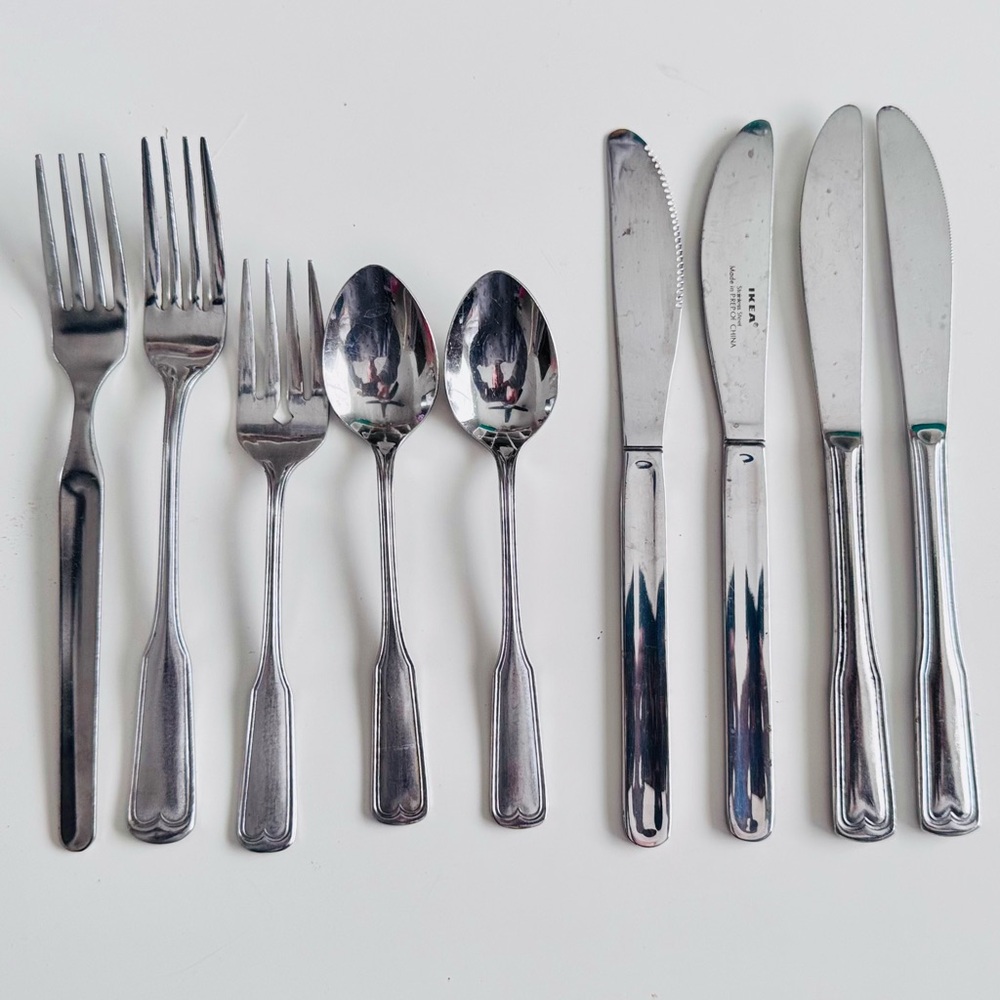 IKEA Silver Stainless Steel Flatware Set 9 Pc Silverware Fork Spoon Knife